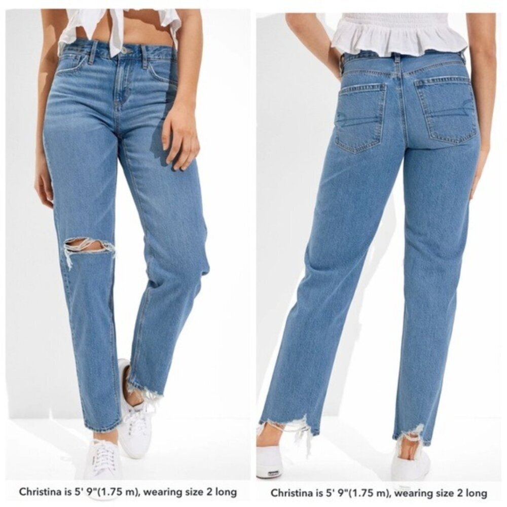 American Eagle Blue 90’s Straight Leg Jeans with Distressed Details Size 25 NWT